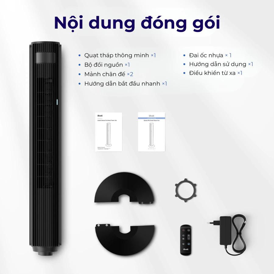 Quạt Tháp Levoit Classic 42-Inch trọn bộ sản phẩm