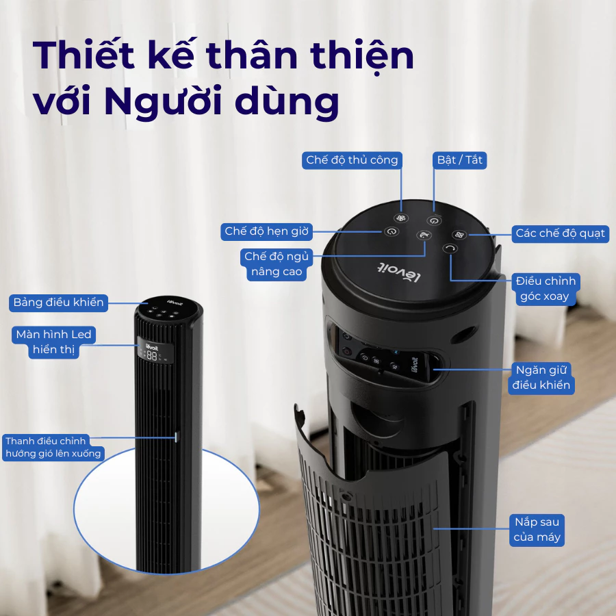 Quạt Tháp Levoit Classic 42-Inch thiết kế thân thiện