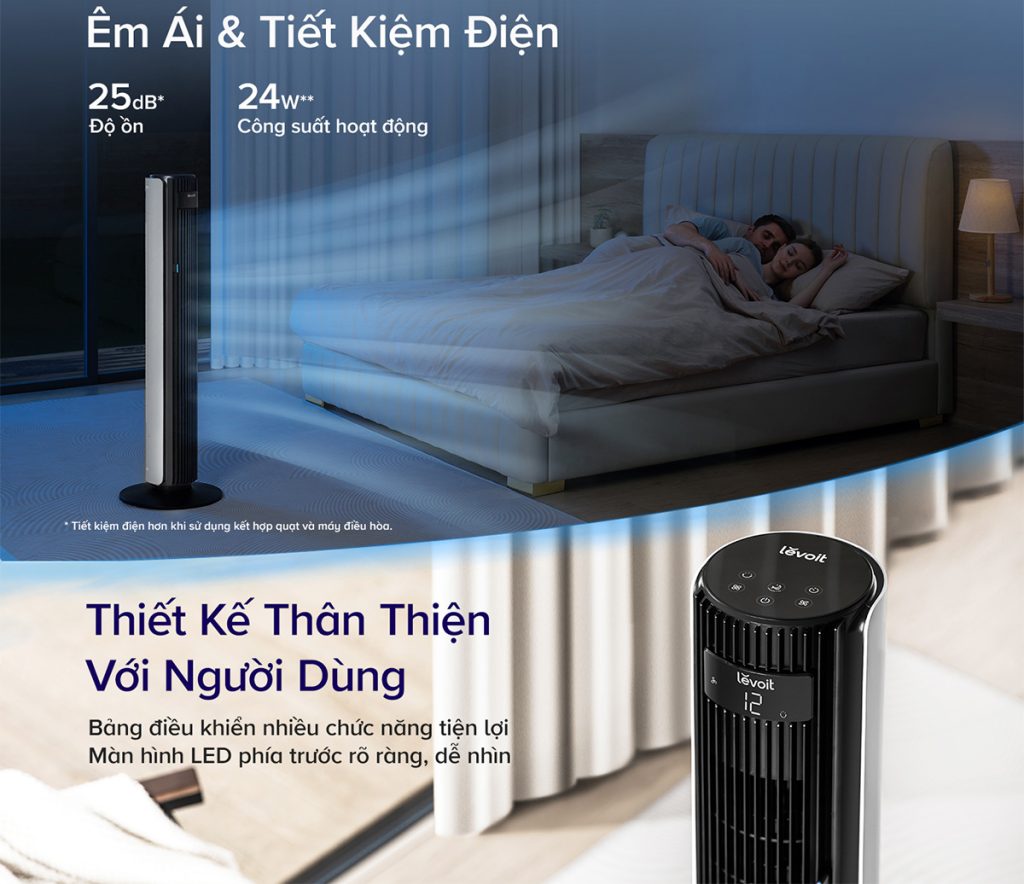 Quạt tháp điều hòa Levoit Classic Pro 42 inch êm ái tiết kiệm điện