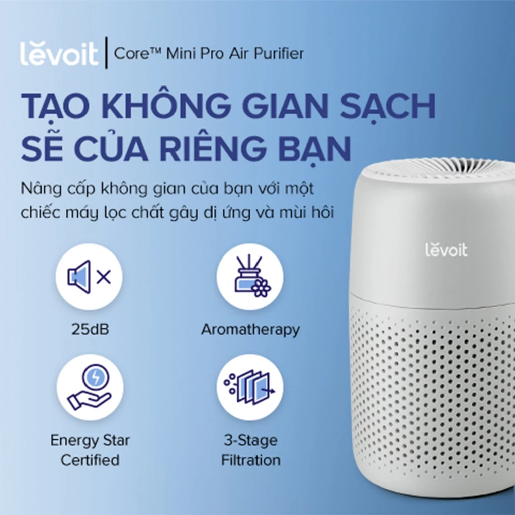 Máy lọc không khí Levoit Core Mini Pro tạo không gian sạch sẽ