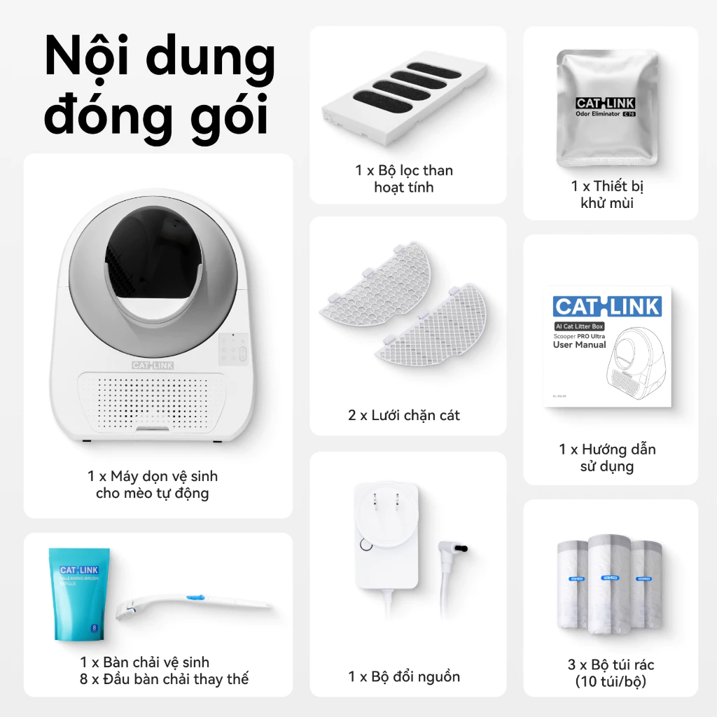 Máy dọn phân cho mèo tự động CATLINK Pro Ultra trọn bộ sản phẩm